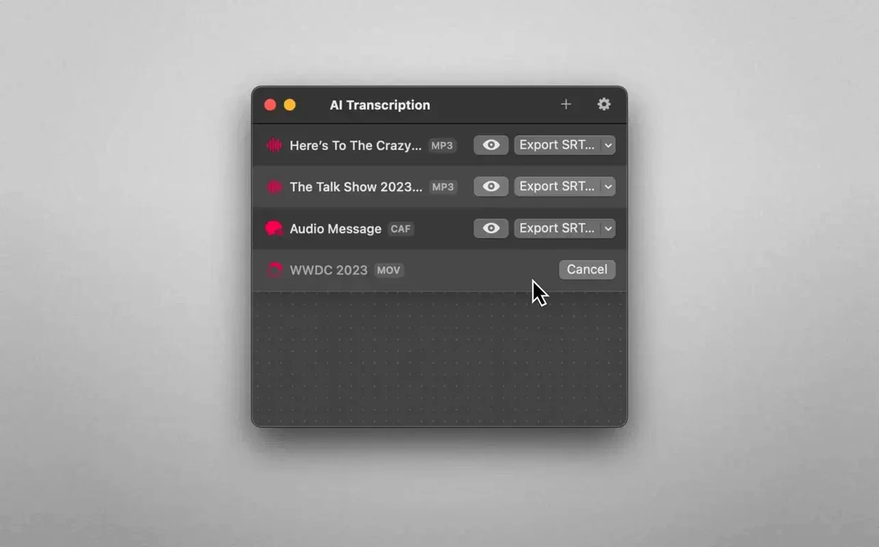 AI Transcription UI, 2 of 4 AI Transcription feature view 2