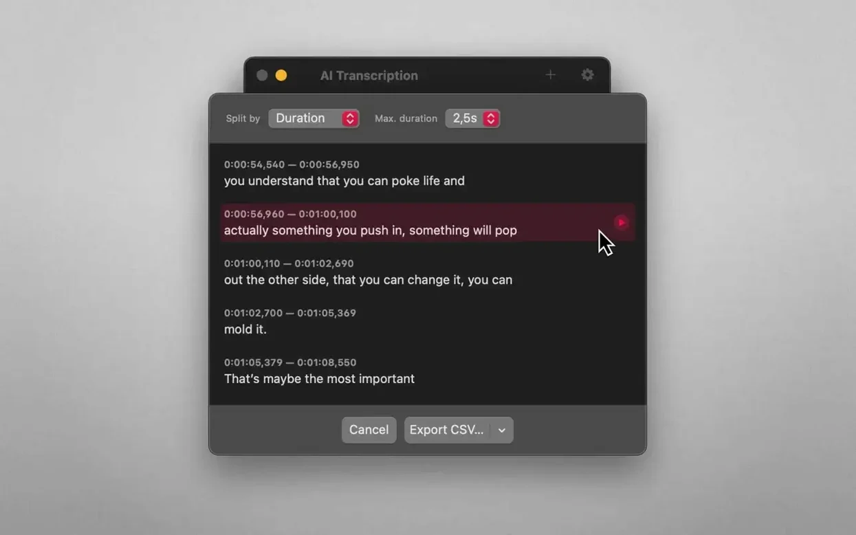 AI Transcription UI, 3 of 4 AI Transcription feature view 3