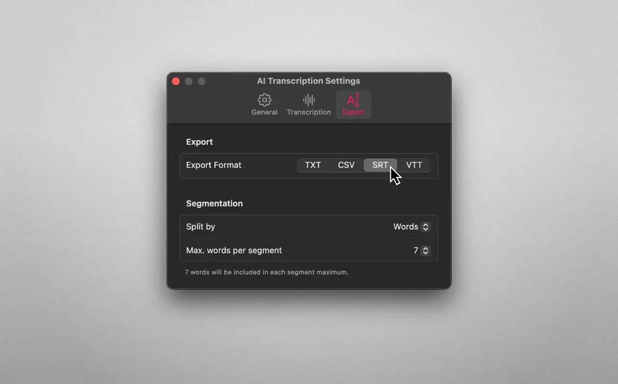 AI Transcription UI, 4 of 4 AI Transcription feature view 4