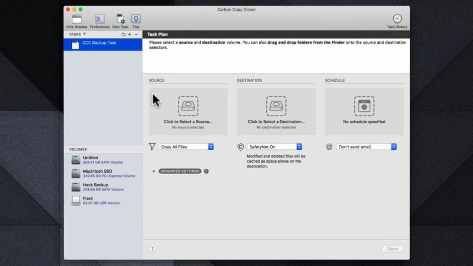 Carbon Copy Cloner UI, 1 of 4 carbon copy cloner mac download — app window