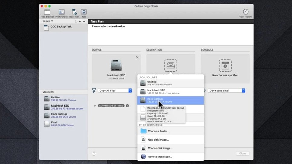 Carbon Copy Cloner UI, 3 of 4 Carbon Copy Cloner feature view 3