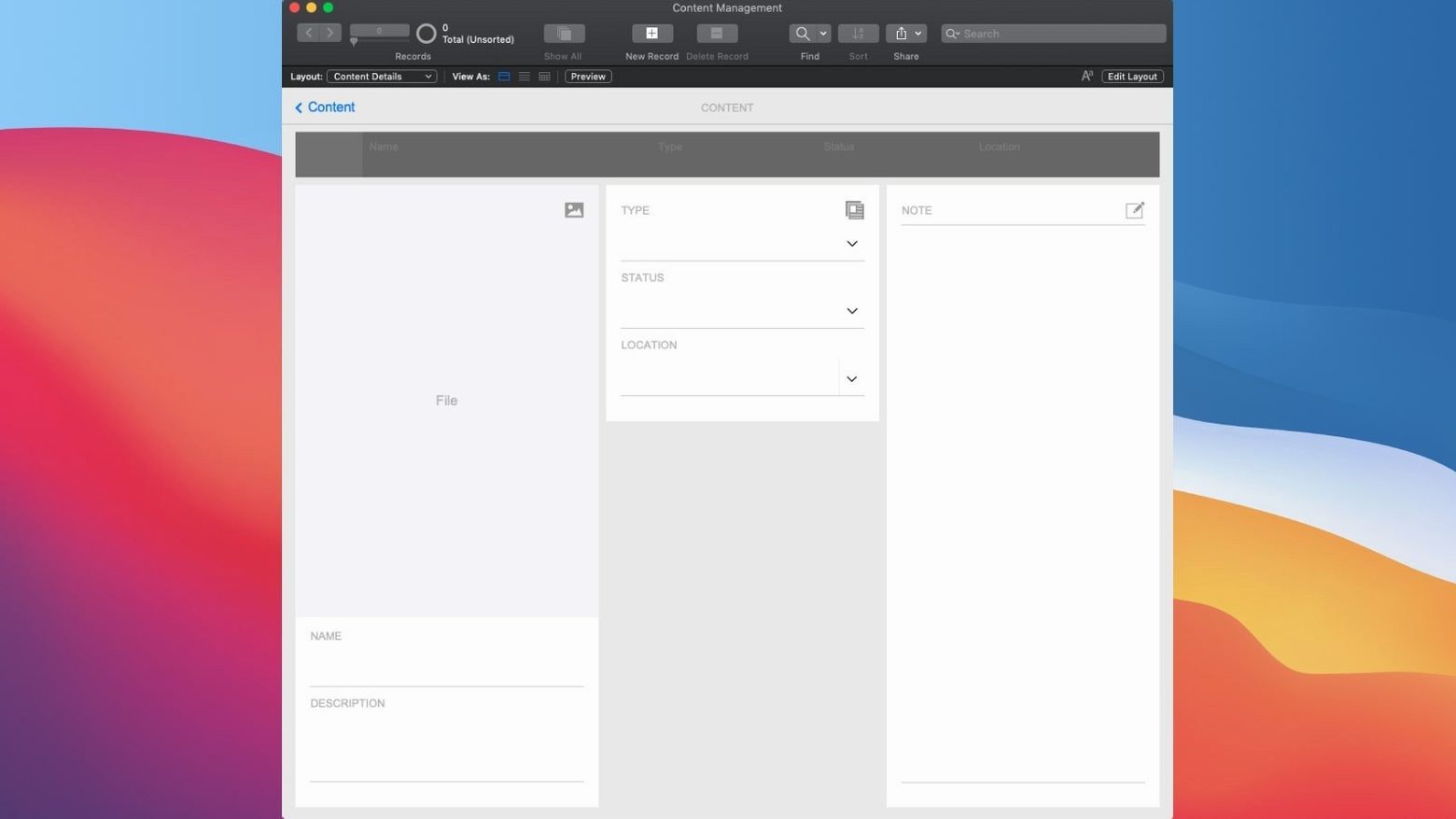 FileMaker Pro UI, 2 of 4 FileMaker Pro feature view 2