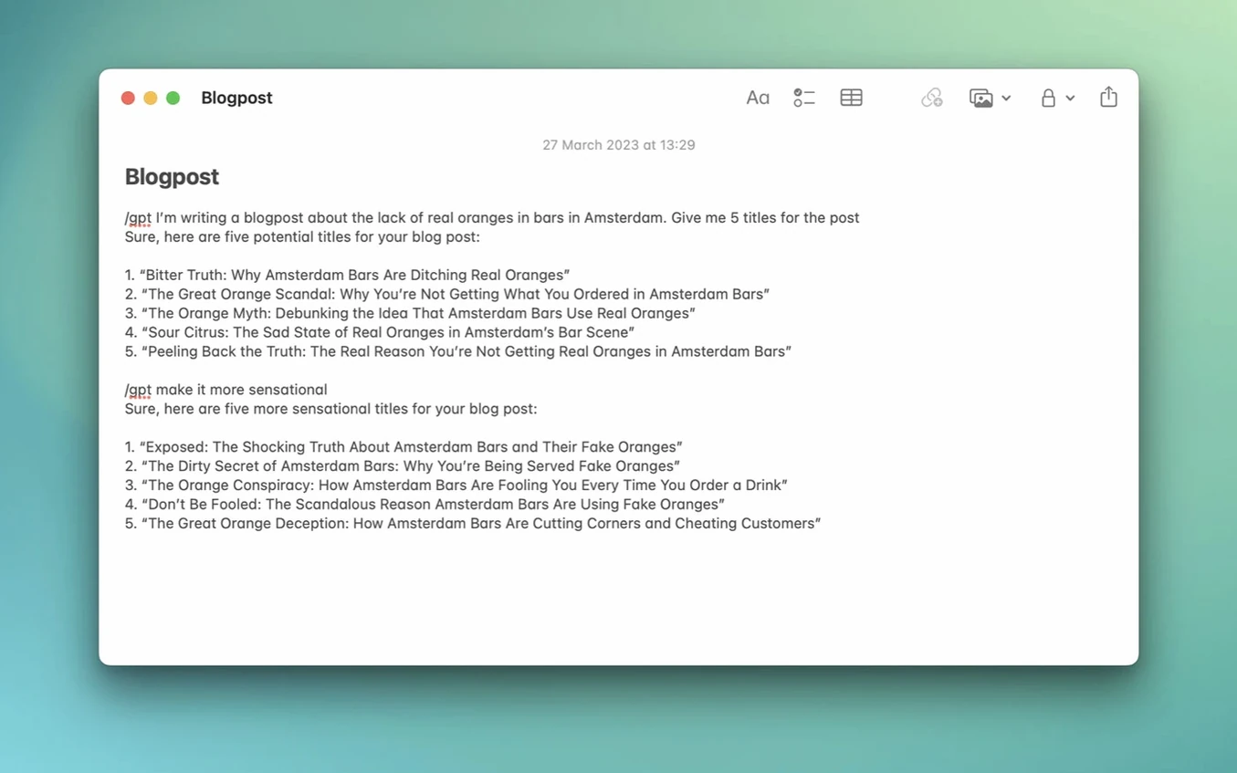 MacGPT UI, 2 of 5 MacGPT feature view 2