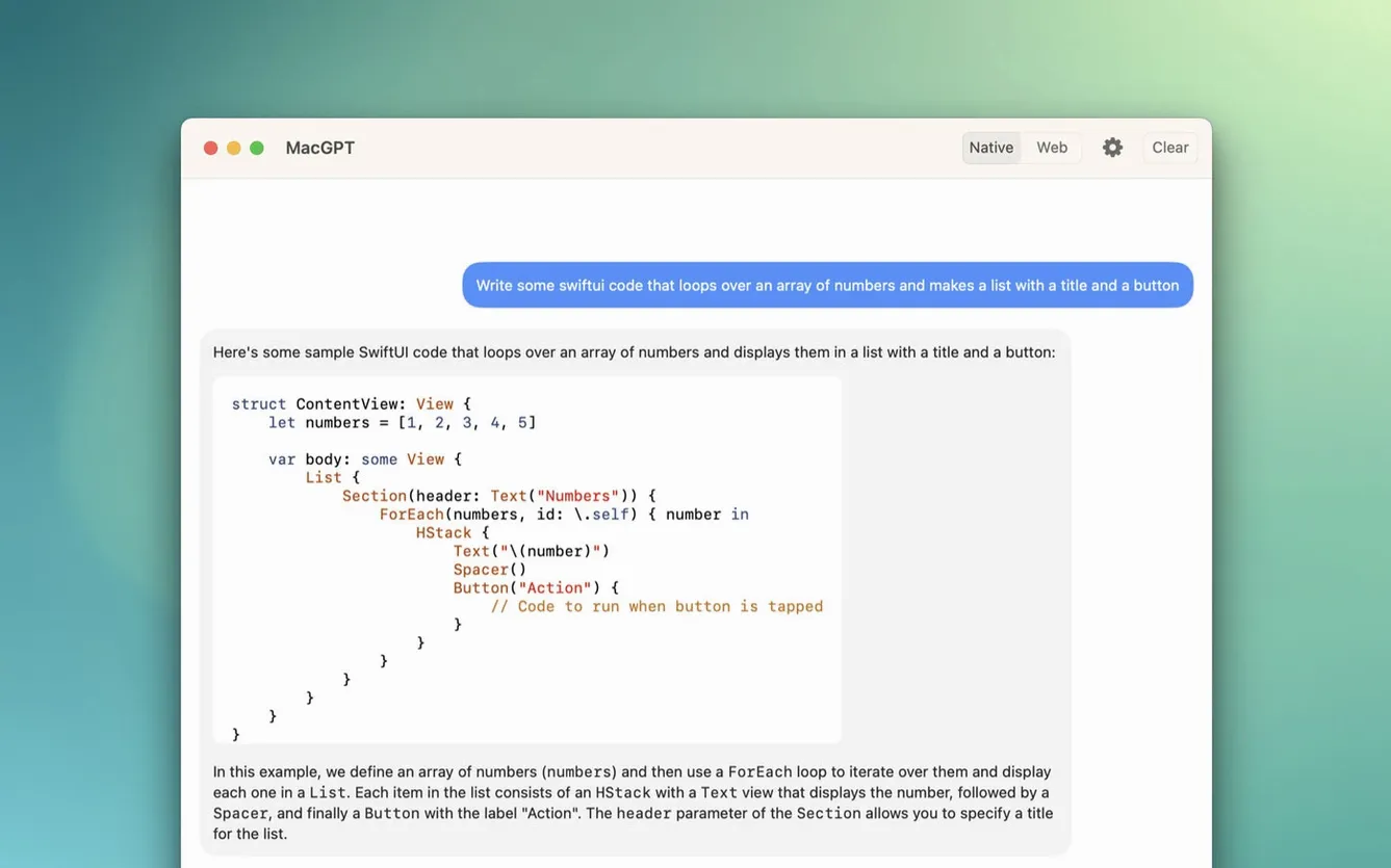 MacGPT UI, 4 of 5 MacGPT feature view 4