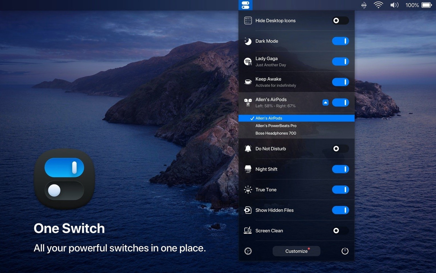One Switch UI, 1 of 4 4-position rotary switch — app window