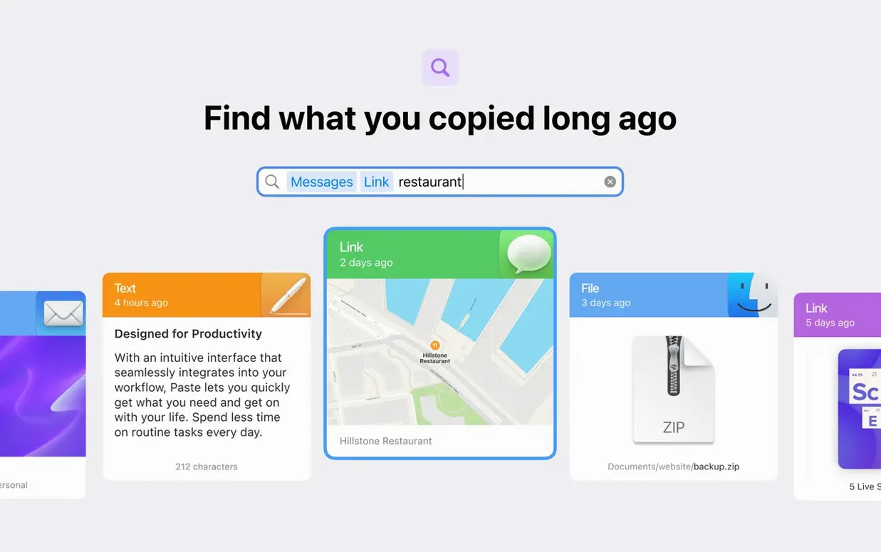 Paste UI, 3 of 6 Paste feature view 3