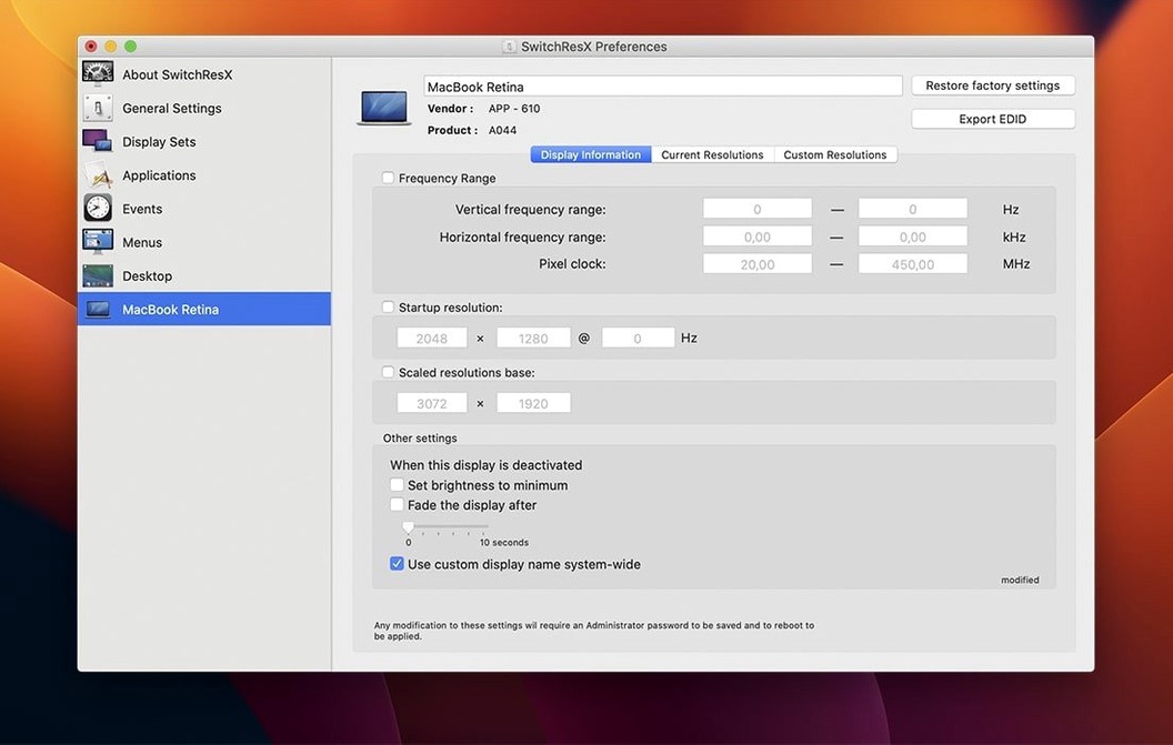 SwitchResX — look #2 SwitchResX 4.14.2, screen 2