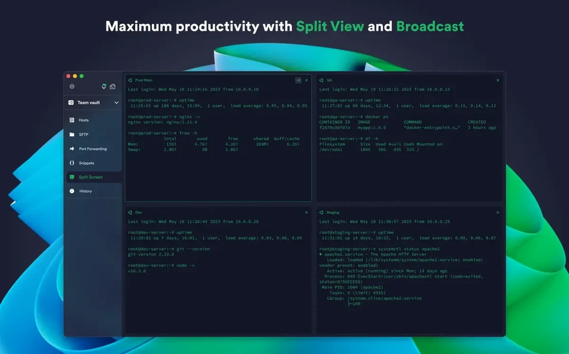 Termius UI, 3 of 4 Termius feature view 3