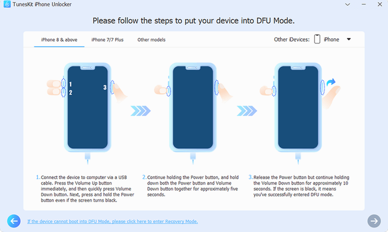 TunesKit iPhone Unlocker UI, 2 of 4 TunesKit iPhone Unlocker feature view 2